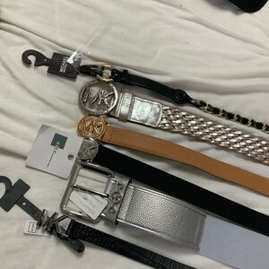Michael Kors Silver and Tan Belt Set